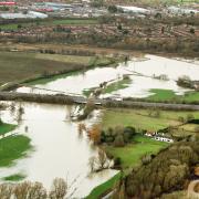 Flooding on the River Tas near Norwich after Storm Henk
