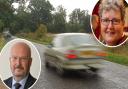 Green county councillor Prof Catherine Rowett (inset right) called for communities to get more say over speed limits on Norfolk's rural roads. Inset left: Graham Plant, cabinet member for highways, infrastructure and transport
