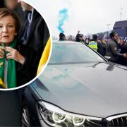 Delia Smith's car was attacked by flares and beer cans at today's derby in Ipswich