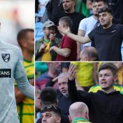 Tensions boiled over after Norwich City's 1-1 draw at Coventry, with some fans telling players including keeper Angus Gunn about how unhappy they were. Inset: Canaries Trust chairman Robin Sainty