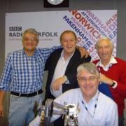 Tom Edwards, Andy Archer and Keith Skues (all standing) with David Clayton (seated). It was taken around a decade ago during the making of a programme about Pirate Radio