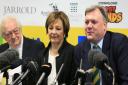 Chairman of Norwich City Football Club Ed Balls, with Directors Delia Smith, and Michael Wynn Jones (left) during a press conference at Carrow Road, Norwich. Photo credit should read: Adam Davy/PA Wire.