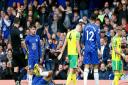 Ben Gibson was sent off for two bookable challenges in Norwich City's 7-0 Premier League defeat to Chelsea