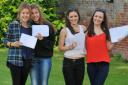 GCSE results day at Norwich High School for Girls, Twins Georgie and Hope Paganini, left and Charlotte and Katie Room. Norwich. Photo: Steve Adams