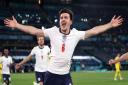 England's Harry Maguire celebrates scoring their side's second goal of the game against Ukraine