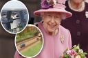 Queen Elizabeth II and (inset) the Great Yarmouth river crossing and Long Stratton bypass