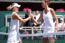 Harriet Dart (left) was beaten by Karolina Pliskova in round one at Wimbledon (pic: John Walton/PA)