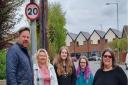 Norwich North city councillors Julie Brociek-Coulton and Matt Packer (end right and left) with Clare, Abbie and Paige Carson in Denmark Road
