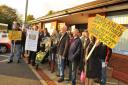 Protesters outside the public exhibition held at the Dussindale Centre on proposed ideas for the future of Thorpe Woods. PHOTO BY SIMON FINLAY