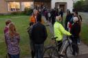 Voters patiently waiting outside Jessop Road Polling Station, Norwich. Photo : Steve Adams