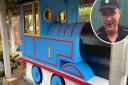 A model of Thomas the Tank Engine is being restored at Wymondham Railway Station, Inset: Chairman of The Shed, Andrew Clarke