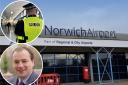 An increased police presence at Norwich Airport has been questioned by city councillor Martin Schmierer, inset