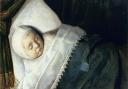 Painting: A child of the Honigh Family on its deathbed by an unknown artist