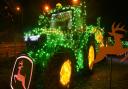 A John Deere tractor lit up for Christmas at Ben Burgess, on Europa Way in Norwich