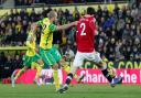 Teemu Pukki of Norwich has a shot on goal during the Premier League match at Carrow Road