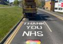 East Anglian Road Markings Ltd paid tribute to key workers with a special marking outside the Norfolk and Norwich Hospital. Picture: East Anglian Road Markings Ltd