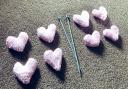The knitted hearts created by Amber Cantwell. Picture: Amber Cantwell/PA Wire