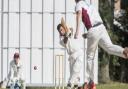 Cricket action from Fakenham v Godmanchester - Tariq Aziz for Godmanchester hits Lloyd Marshall away for runs. Picture: Matthew Usher.