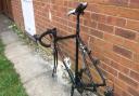 The bike frame belonging to an Old Catton paramedic which had its £300 wheels stolen while he ran Catton parkrun in Norwich, on March 26, 2022