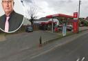 The Lenwade petrol station which could be revamped and district councillor Peter Bulman (pictured)