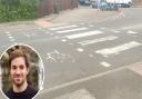 Fading road markings have alarmed Labour county councillor Matt Reilly (inset)