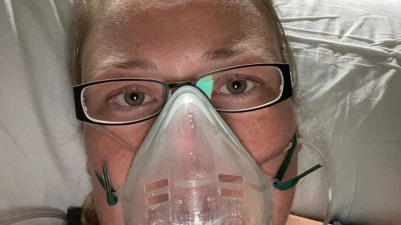 Norwich Evening News: Linsey McFarlane while she was in the Norfolk and Norwich University Hospital with coronavirus in April 2020. Norwich Evening News: Linsey McFarlane while she was in the Norfolk and Norwich University Hospital with coronavirus in April 2020.