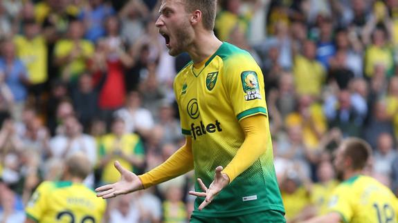 Norwich Evening News: Tom Trybull roared after City's first goal Norwich Evening News: Tom Trybull roared after City's first goal