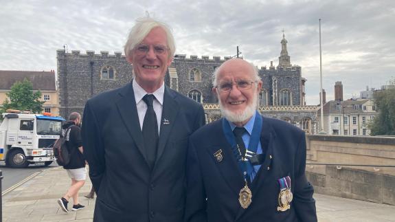 Norwich Evening News: Cllr Alan Waters, leader of Norwich City Council with Eric Fox of the RAF Association at the Battle of Britain commemoration Norwich Evening News: Cllr Alan Waters, leader of Norwich City Council with Eric Fox of the RAF Association at the Battle of Britain commemoration