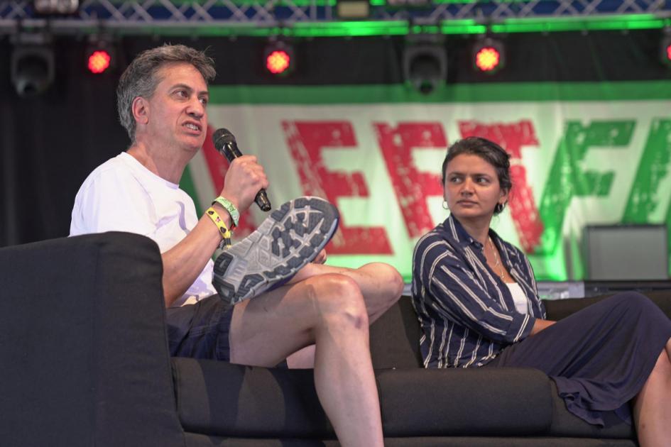 Ed Miliband defends ‘world-leading’ Labour climate policy at Glastonbury