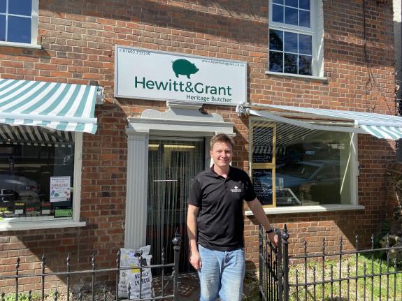 Norwich Evening News: Tom Grant owner of Hewitt and Grant Butchers Norwich Evening News: Tom Grant owner of Hewitt and Grant Butchers