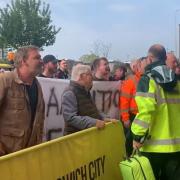 A group of Norwich City fans gathered outside Carrow Road to confront Stuart Webber after the Canaries 3-0 defeat to Newcastle.