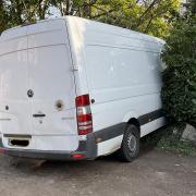 The van which crashed into Brundall Gardens station this afternoon.