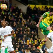 Grant Hanley's first half header hit the post in Norwich City's 4-0 Premier League defeat to Man City