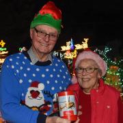 Arthur and Frances Hogg, from Taverham, with their Christmas lights that are raising money for East Anglian Air Ambulance. Picture: Danielle Booden