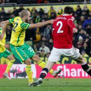 Teemu Pukki of Norwich has a shot on goal during the Premier League match at Carrow Road