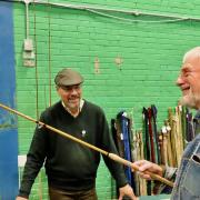 Andrew J Davis watches great pal Richard Masters test out a rod of his