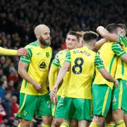 Wild celebrations from the Norwich players after Grant Hanley's header claims the lead against Southampton