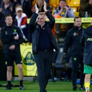 Dean Smith salutes the home fans after his first Norwich City win in a 2-1 Premier League triumph against Southampton