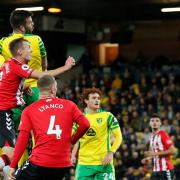 Grant Hanley of Norwich scores his sides 2nd goal during the Premier League match at Carrow Road