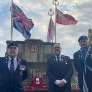 (From left) Ex-servicemen Kevin Oldfield, David Oxbury and Gavin Scott who were part of a group of five veterans who watched the Norwich City Council Remembrance Sunday 2021 service on November 14 but were not officially part of it.