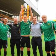 Some of the Norwich City FA Youth Cup team, from  left, Cameron McGeehan, Jacob Murphy, Neil Adams, Harry Toffolo, then Academy manager Ricky Martin, Carlton Morris, and Kyle McFadden