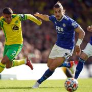 Norwich City's Max Aarons goes on the attack against Leicester City
