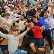 Fans getting ready for the England v Ukraine match at The Arena in Sprowston.