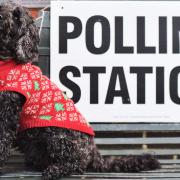 Milly Hartley in her best Christmas jumper outside New Buckenham Polling Station during the December 2019 election. Byline: Sonya Duncan