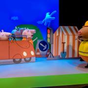 Characters from Peppa Pig's Best Day Ever live show meeting Mr Bull