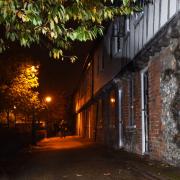 The shadow of the Gildencroft Bogey at the Gildencroft tudor cottages near St Augustines Street. Picture: DENISE BRADLEY