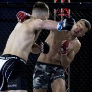Julien Bouteix, right, lands the fight-ending right hand on Richard Mearns at Contenders 20. Pictures: MATYAS PAUL