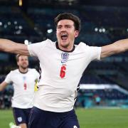 England's Harry Maguire celebrates scoring their side's second goal of the game against Ukraine