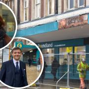 The frontage of Poundland in St Stephens Street Norwich has been torn off by Storm Eunice