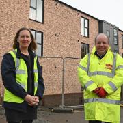 Webster Court flats completed in just three weeks. Catherine Little, executive housing director, and Andrew Savage, executive development director, of Broadland housing association.